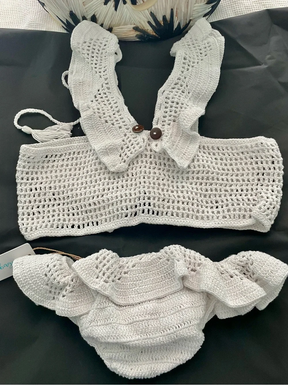 Rare Andi Bangus Handmade White Crochet Bikini Set - summer stunner !